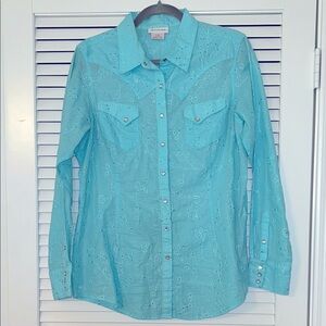 Ariat Sequins & Rhinestones Aqua Western Button Up, Stunning, Medium